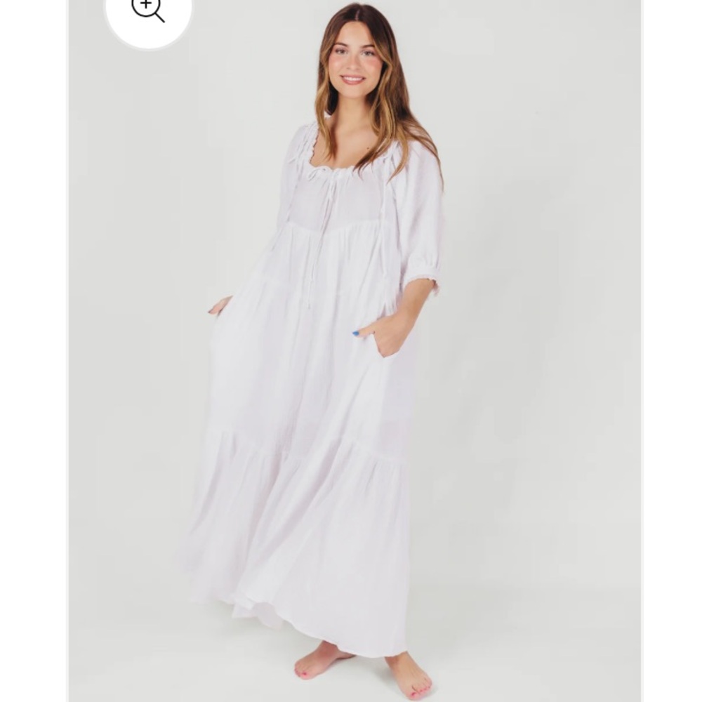 Goddess 100% Cotton Babydoll Maxi Dress in White - Bump Friendly size small
